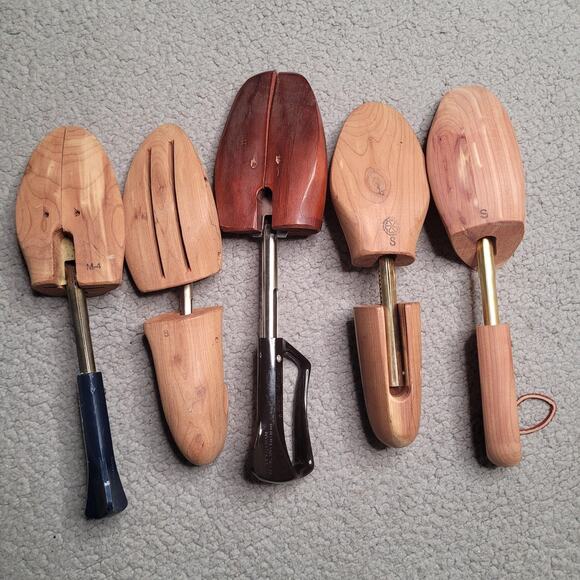 Shoe Trees LOT Mens Small Medium Adjustable Wood Spring Brass Handles Variety - Picture 2 of 2